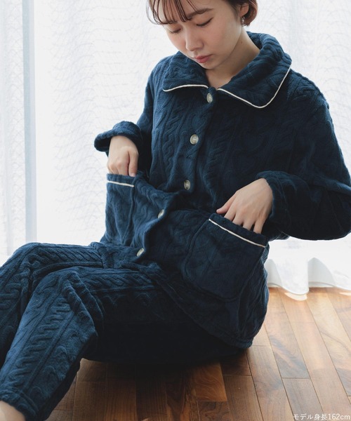 fran de lingerie（フランデランジェリー）の「ふんわり軽くて暖かいmemory fleece もこもこ フリース前開き上下セット レディース パジャマ ふわふわ 部屋着 かわいい あったか（ルームウェア/パジャマ・レディース・ブラウン系その他/オフホワイト/ネイビー/ピンク系その他2・M-L）」の14枚目の写真