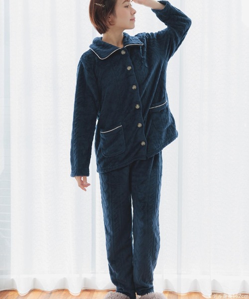 fran de lingerie（フランデランジェリー）の「ふんわり軽くて暖かいmemory fleece もこもこ フリース前開き上下セット レディース パジャマ ふわふわ 部屋着 かわいい あったか（ルームウェア/パジャマ・レディース・ブラウン系その他/オフホワイト/ネイビー/ピンク系その他2・M-L）」の15枚目の写真