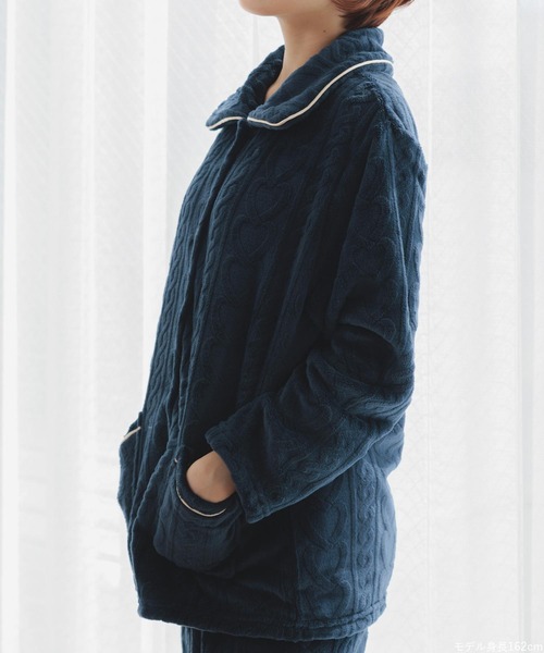 fran de lingerie（フランデランジェリー）の「ふんわり軽くて暖かいmemory fleece もこもこ フリース前開き上下セット レディース パジャマ ふわふわ 部屋着 かわいい あったか（ルームウェア/パジャマ・レディース・ブラウン系その他/オフホワイト/ネイビー/ピンク系その他2・M-L）」の16枚目の写真