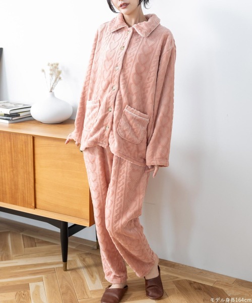 fran de lingerie（フランデランジェリー）の「ふんわり軽くて暖かいmemory fleece もこもこ フリース前開き上下セット レディース パジャマ ふわふわ 部屋着 かわいい あったか（ルームウェア/パジャマ・レディース・ブラウン系その他/オフホワイト/ネイビー/ピンク系その他2・M-L）」の18枚目の写真