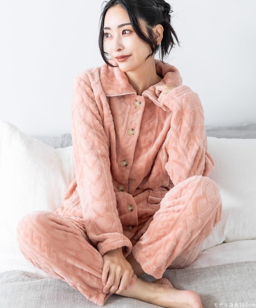 fran de lingerie（フランデランジェリー）の「ふんわり軽くて暖かいmemory fleece もこもこ フリース前開き上下セット レディース パジャマ ふわふわ 部屋着 かわいい あったか（ルームウェア/パジャマ・レディース・ブラウン系その他/オフホワイト/ネイビー/ピンク系その他2・M-L）」の22枚目の写真