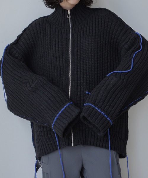 VACANCY（ヴァカンシー）の「配色ハンドステッチZIPニットコート（その他アウター・レディース・レッド/グレー/ブラック・FREE）」の2枚目の写真