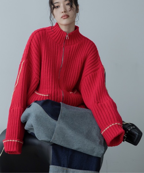 配色ハンドステッチZIPニットコート（その他アウター）｜VACANCY（ヴァカンシー）