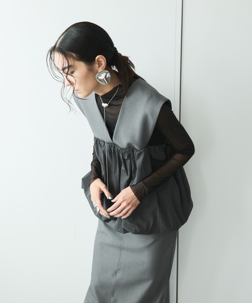 AIC.(エーアイシー)の「ドローストリングバルーンベスト/セットアップ可能(ベスト・レディース・グレー/ブラック・FREE)」の15枚目の写真