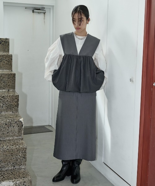 AIC.(エーアイシー)の「ドローストリングバルーンベスト/セットアップ可能(ベスト・レディース・グレー/ブラック・FREE)」の12枚目の写真