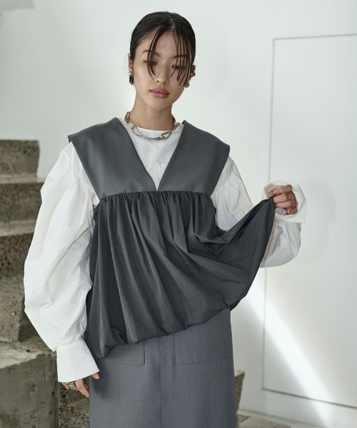 AIC.(エーアイシー)の「ドローストリングバルーンベスト/セットアップ可能(ベスト・レディース・グレー/ブラック・FREE)」の5枚目の写真