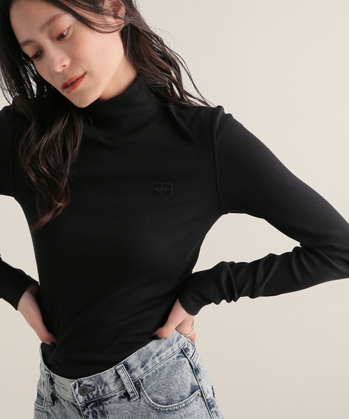GANNI(ガニー)の「【GANNI / ガニー】Soft Cotton Rib Long Sleeve T-Shir T4026(Tシャツ/カットソー・レディース・ブラック・SMALL)」の1枚目の写真
