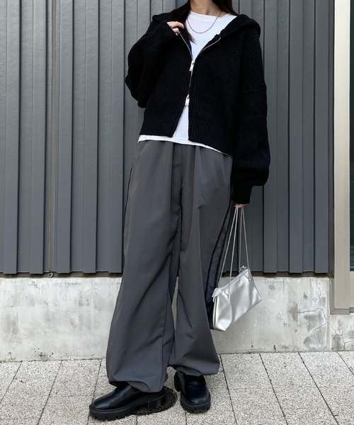 ISOOK / アイスー】ダブルジップニットパーカー / ショート丈