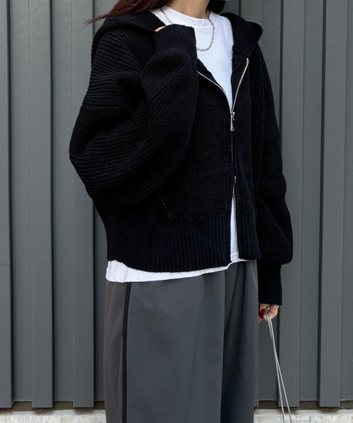 ISOOK（アイスー）の「【ISOOK / アイスー】ダブルジップニットパーカー / ショート丈 クロップド丈 春ニット フーディー セータージップアップ ブラック ネイビー グレー ZOZOTOWN限定（パーカー・レディース・ブラック/ネイビー/グレー・FREE）」の18枚目の写真