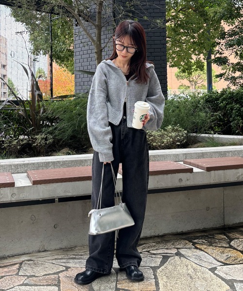 ISOOK（アイスー）の「【ISOOK / アイスー】ダブルジップニットパーカー / ショート丈 クロップド丈 春ニット フーディー セータージップアップ ブラック ネイビー グレー ZOZOTOWN限定（パーカー・レディース・ブラック/ネイビー/グレー・FREE）」の14枚目の写真