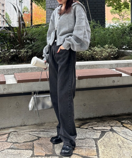 ISOOK（アイスー）の「【ISOOK / アイスー】ダブルジップニットパーカー / ショート丈 クロップド丈 春ニット フーディー セータージップアップ ブラック ネイビー グレー ZOZOTOWN限定（パーカー・レディース・ブラック/ネイビー/グレー・FREE）」の12枚目の写真