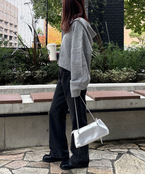 ISOOK（アイスー）の「【ISOOK / アイスー】ダブルジップニットパーカー / ショート丈 クロップド丈 春ニット フーディー セータージップアップ ブラック ネイビー グレー ZOZOTOWN限定（パーカー・レディース・ブラック/ネイビー/グレー・FREE）」の6枚目の写真