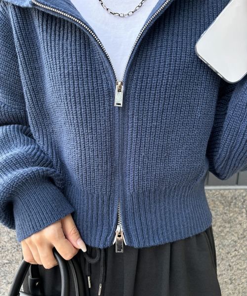 chic style 今季ニットパーカー完売　青 chic style 今季ニットパーカー完売青