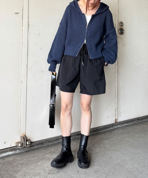 ISOOK / アイスー】ダブルジップニットパーカー / ショート丈