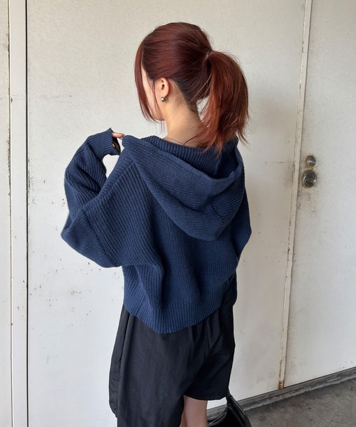 今季パーカー　ダブルジップ ISOOK / アイスー】ダブルジップニットパーカー / ショート丈