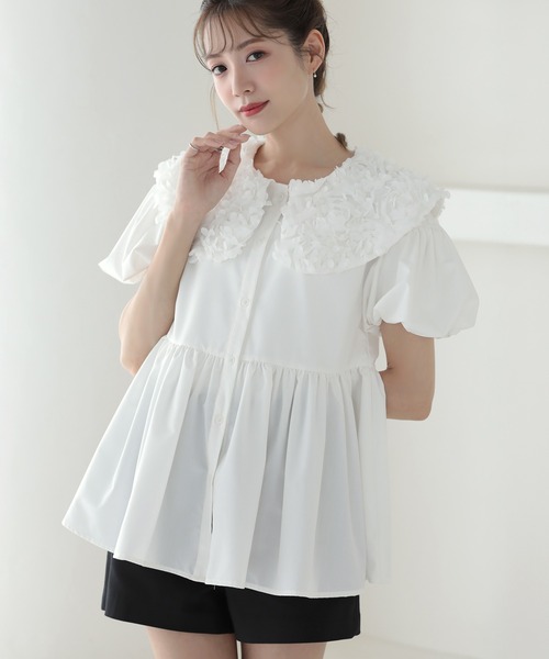 フラワーフリル襟半袖ブラウス（シャツ/ブラウス）｜MERAKI（メラキ）