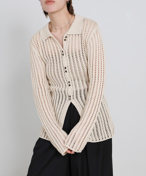 select MOCA（セレクトモカ）の「スリムラインメッシュカーディガン（カーディガン/ボレロ・レディース・アイボリー/ブラック・FREE）」の2枚目の写真