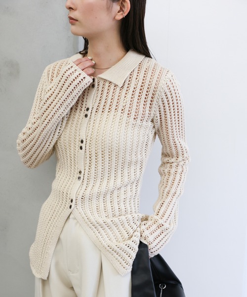 select MOCA（セレクトモカ）の「スリムラインメッシュカーディガン（カーディガン/ボレロ・レディース・アイボリー/ブラック・FREE）」の6枚目の写真