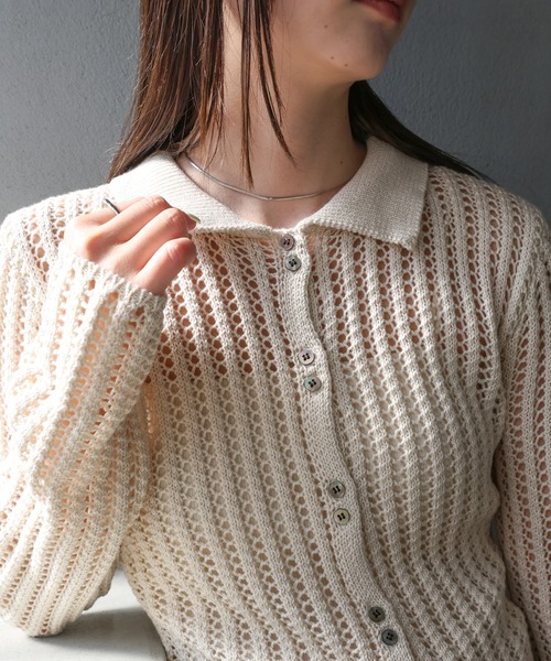 select MOCA（セレクトモカ）の「スリムラインメッシュカーディガン（カーディガン/ボレロ・レディース・アイボリー/ブラック・FREE）」の5枚目の写真