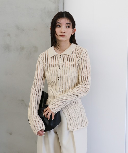 select MOCA（セレクトモカ）の「スリムラインメッシュカーディガン（カーディガン/ボレロ・レディース・アイボリー/ブラック・FREE）」の9枚目の写真