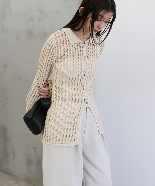 select MOCA（セレクトモカ）の「スリムラインメッシュカーディガン（カーディガン/ボレロ・レディース・アイボリー/ブラック・FREE）」の7枚目の写真