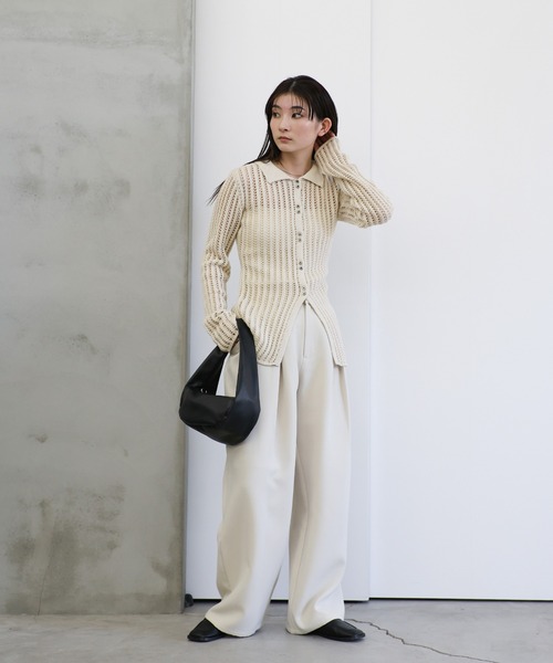 select MOCA（セレクトモカ）の「スリムラインメッシュカーディガン（カーディガン/ボレロ・レディース・アイボリー/ブラック・FREE）」の3枚目の写真