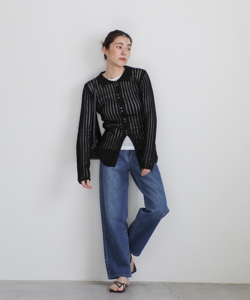 select MOCA（セレクトモカ）の「スリムラインメッシュカーディガン（カーディガン/ボレロ・レディース・アイボリー/ブラック・FREE）」の4枚目の写真