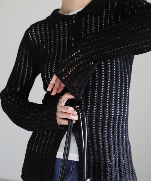 select MOCA（セレクトモカ）の「スリムラインメッシュカーディガン（カーディガン/ボレロ・レディース・アイボリー/ブラック・FREE）」の14枚目の写真