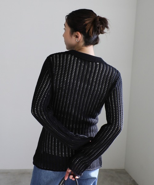 select MOCA（セレクトモカ）の「スリムラインメッシュカーディガン（カーディガン/ボレロ・レディース・アイボリー/ブラック・FREE）」の19枚目の写真