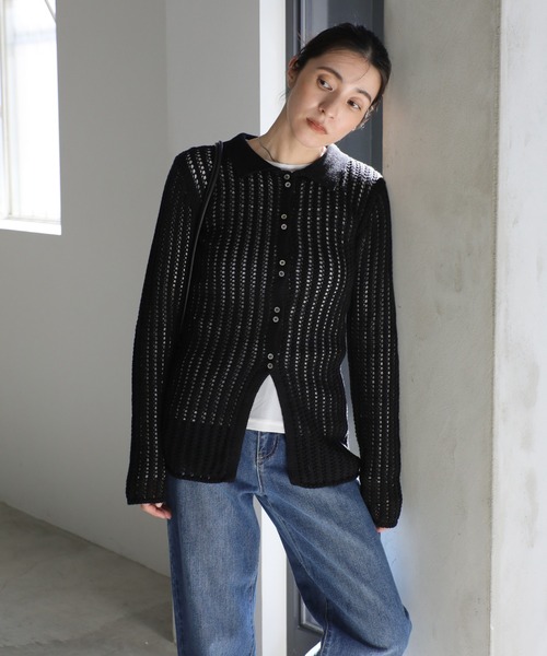 select MOCA（セレクトモカ）の「スリムラインメッシュカーディガン（カーディガン/ボレロ・レディース・アイボリー/ブラック・FREE）」の15枚目の写真