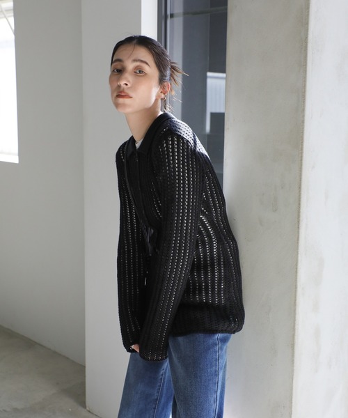 select MOCA（セレクトモカ）の「スリムラインメッシュカーディガン（カーディガン/ボレロ・レディース・アイボリー/ブラック・FREE）」の16枚目の写真