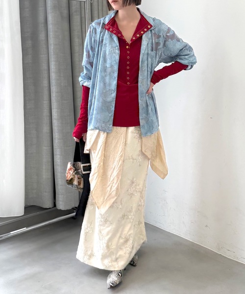 yae（ヤエ）の「2way many button top / メニーボタントップス（Tシャツ/カットソー・レディース・グレー/ブラック/レッド・FREE）」の21枚目の写真