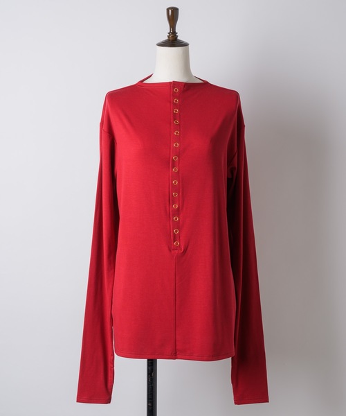 yae（ヤエ）の「2way many button top / メニーボタントップス（Tシャツ/カットソー・レディース・グレー/ブラック/レッド・FREE）」の14枚目の写真