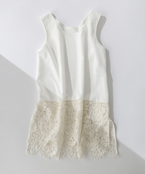 23区　レースコンビストレッチ マット サテン インナー タンクトップ 洗える】レースコンビストレッチ マットサテン インナー タンクトップ