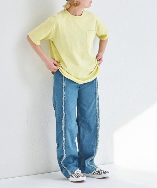 MINUSマイナス24AW フリンジデニムパンツ セール】【ママサイズ】センターライン フリンジデニムパンツ