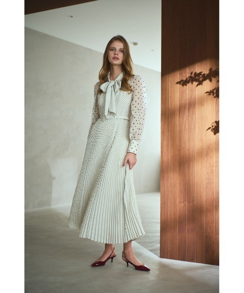 セール】Allaria Pleated Dress ドットタイプリーツドレス（ワンピース