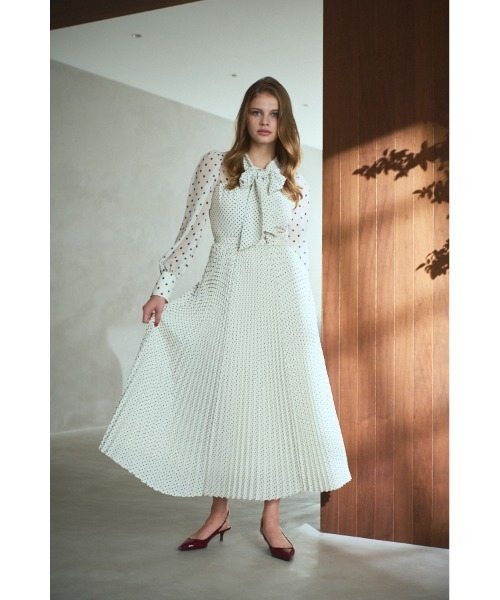 セール】Allaria Pleated Dress ドットタイプリーツドレス（ワンピース