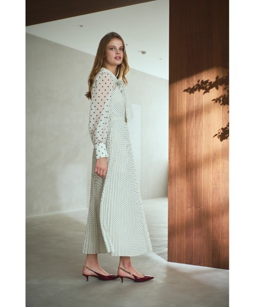 セール】Allaria Pleated Dress ドットタイプリーツドレス（ワンピース