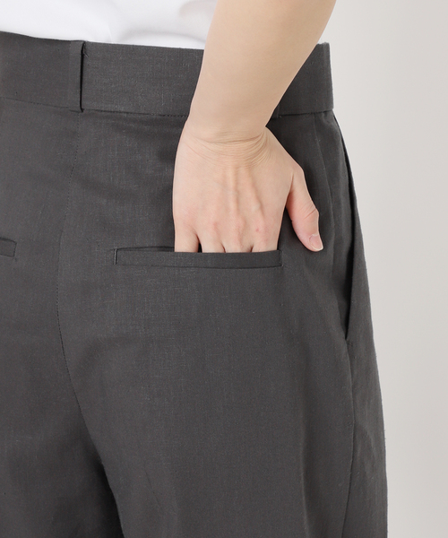 セール】《追加》【洗える】麻ストレッチスラックスパンツ
