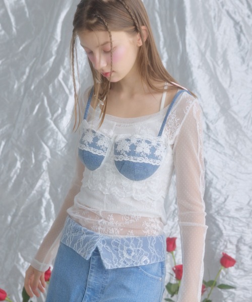 monepine(モネピネ)の「lace docking design denim bustier/レースドッキングデザインビスチェ(その他トップス・レディース・サックスブルー/インディゴブルー・2/1)」の13枚目の写真