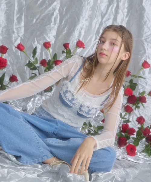 monepine(モネピネ)の「lace docking design denim bustier/レースドッキングデザインビスチェ(その他トップス・レディース・サックスブルー/インディゴブルー・2/1)」の15枚目の写真