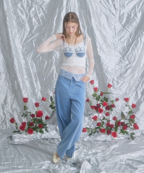 monepine(モネピネ)の「lace docking design denim bustier/レースドッキングデザインビスチェ(その他トップス・レディース・サックスブルー/インディゴブルー・2/1)」の17枚目の写真