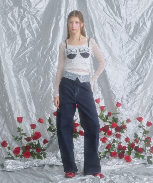 lace docking design denim bustier/レースドッキングデザインビスチェ レディース セール】lace docking design denim bustier/レースドッキング