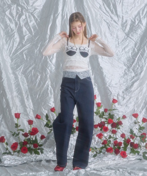 monepine(モネピネ)の「lace docking design denim bustier/レースドッキングデザインビスチェ(その他トップス・レディース・サックスブルー/インディゴブルー・2/1)」の8枚目の写真