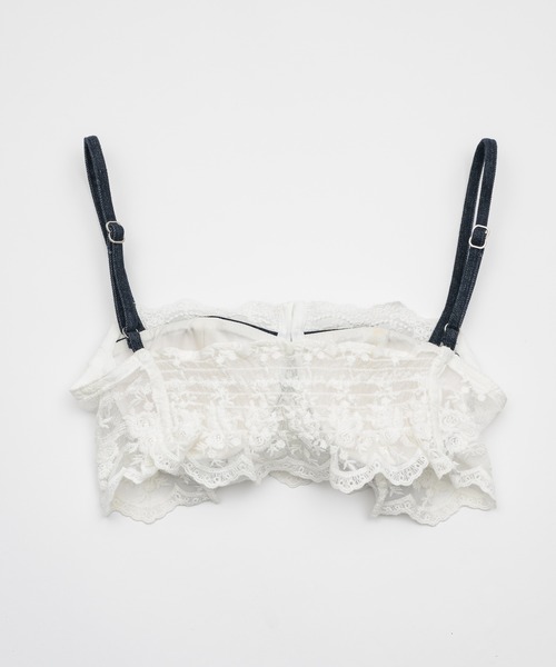 セール】lace docking design denim bustier/レースドッキング