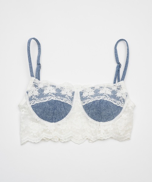 lace docking design denim bustier/レースドッキングデザインビスチェ レディース セール】lace docking design denim bustier/レースドッキング