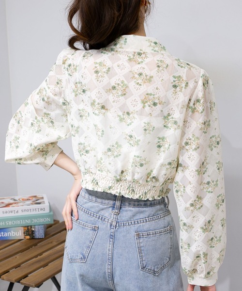 pumpkin port（パンプキンポート）の「花柄レース地長袖ブラウストップス（シャツ/ブラウス・レディース・グリーン/ブルー/ピンク・M）」の9枚目の写真