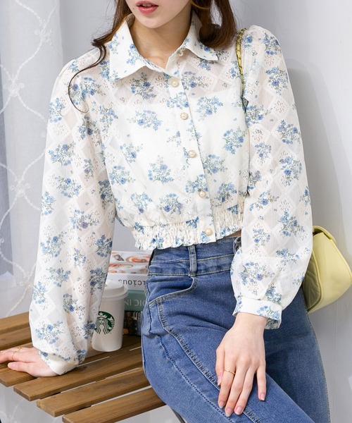 pumpkin port（パンプキンポート）の「花柄レース地長袖ブラウストップス（シャツ/ブラウス・レディース・グリーン/ブルー/ピンク・M）」の12枚目の写真