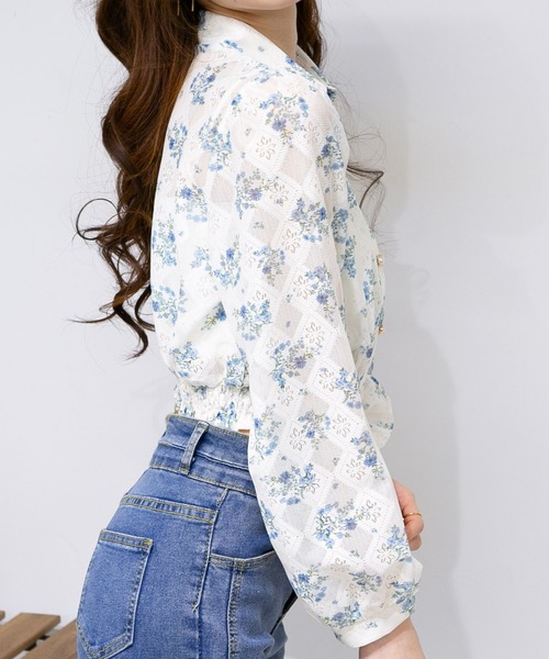 pumpkin port（パンプキンポート）の「花柄レース地長袖ブラウストップス（シャツ/ブラウス・レディース・グリーン/ブルー/ピンク・M）」の13枚目の写真