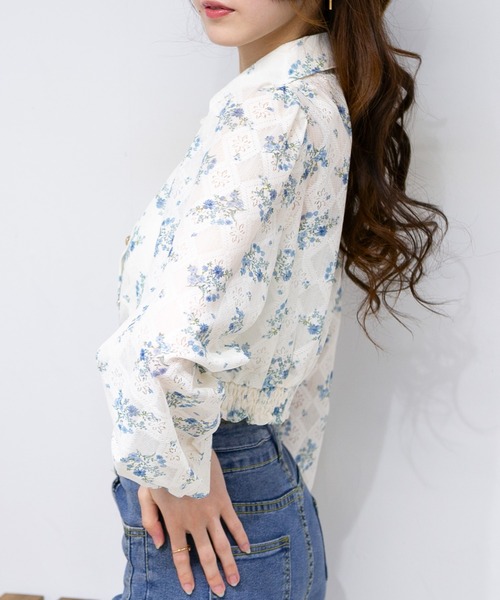 pumpkin port（パンプキンポート）の「花柄レース地長袖ブラウストップス（シャツ/ブラウス・レディース・グリーン/ブルー/ピンク・M）」の14枚目の写真